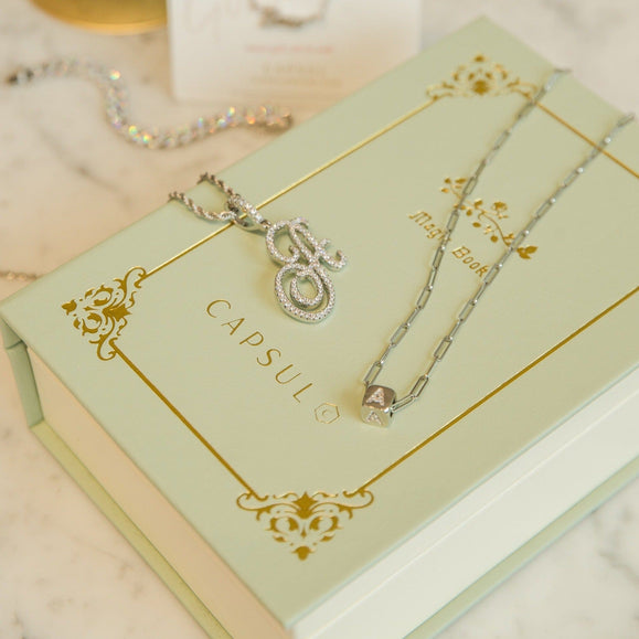 Bling CZ Diamond Cursive Initial Necklace - Capsul