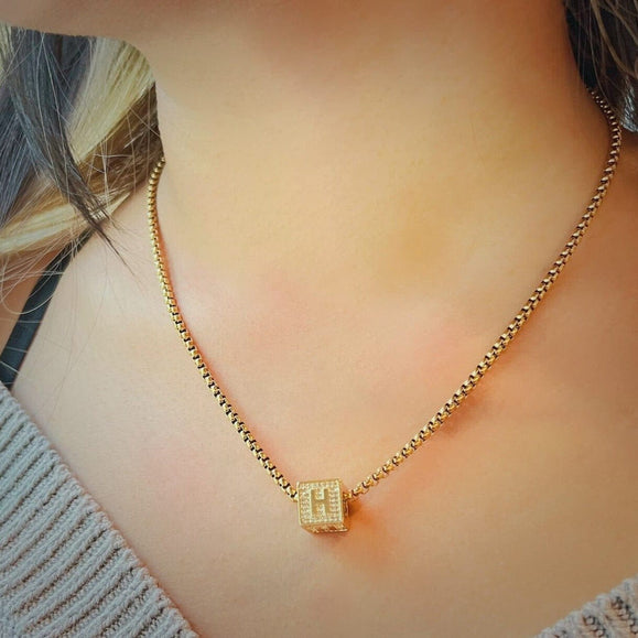 Iced Cube Initial Necklace with 20