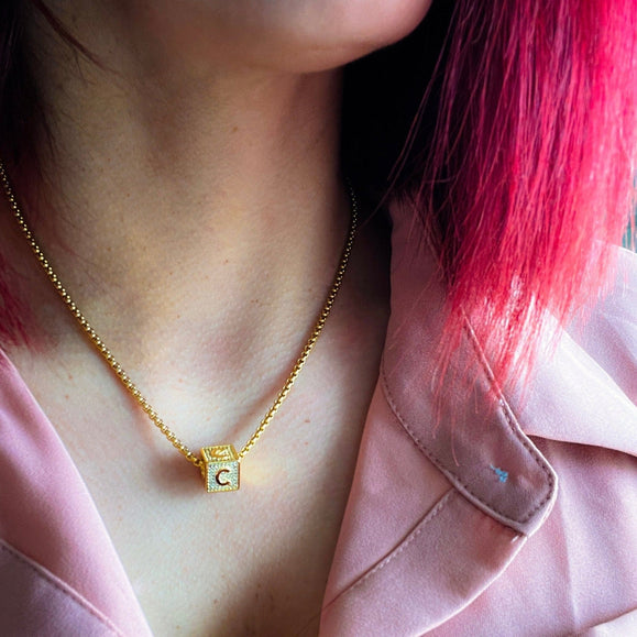Iced Cube Initial Necklace with 20