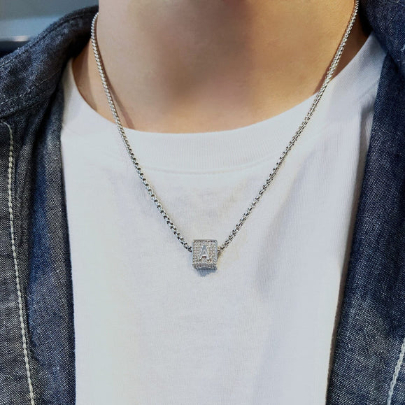 Iced Cube Initial Necklace with 20
