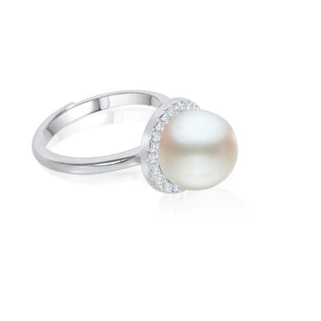 10mm Sterling Silver Diamond and Pearl Cocktail Ring - Capsul