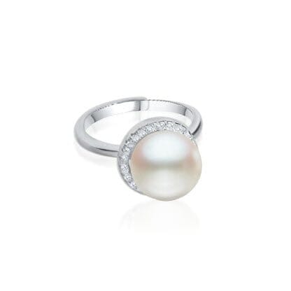 10mm Sterling Silver Diamond and Pearl Cocktail Ring - Capsul