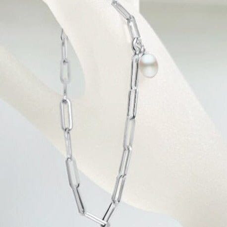 7mm Freshwater Pearl with Sterling Silver Paperclip Chain Bracelet - Capsul