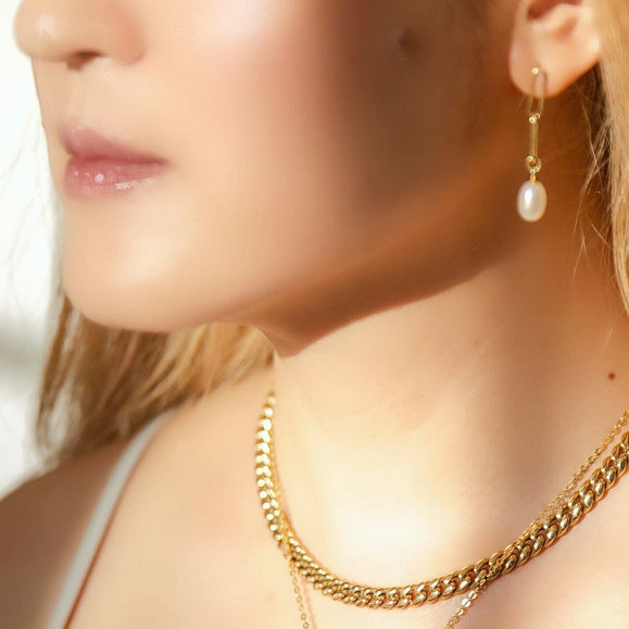 7mm Sterling Silver Pearl Paperclip Earrings - Capsul