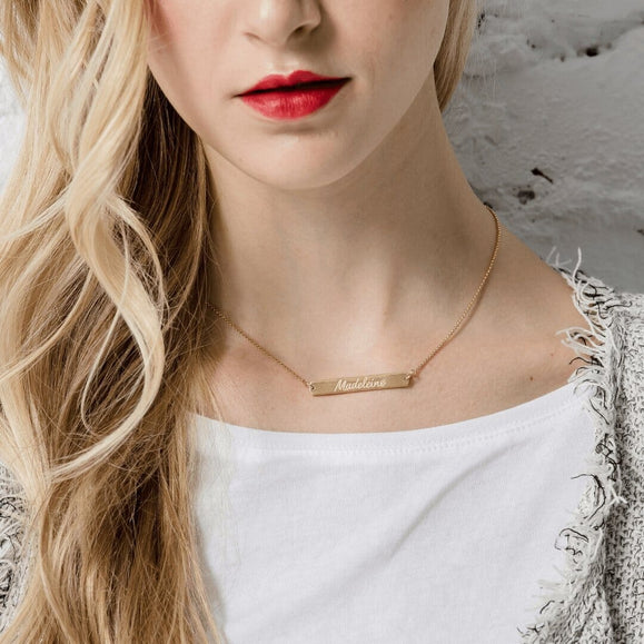 Custom Handwriting Horizontal Bar Necklace - Capsul