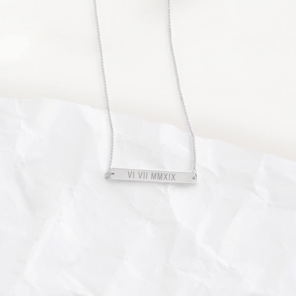 Custom Roman Numeral Horizontal Bar Necklace - Capsul