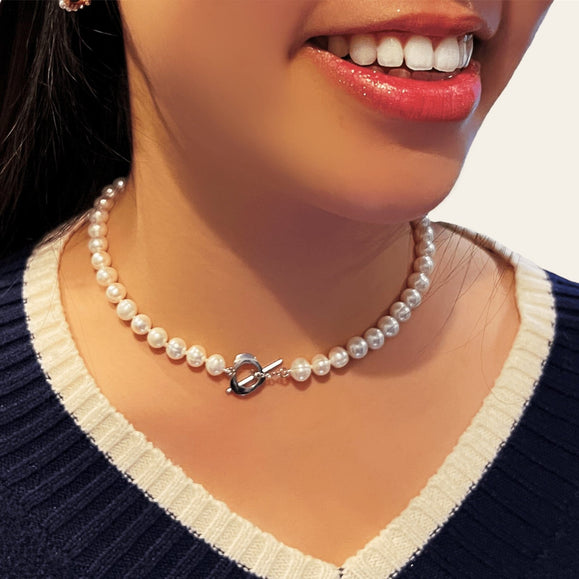 Freshwater Pearls Necklace with Heart Toggle Clasp and Earrings set - Capsul